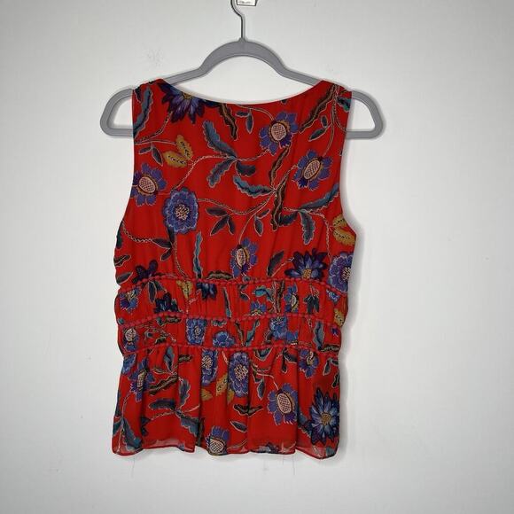Rebecca Minkoff Top Womens Medium Red Floral Lucy Sleeveless Ruffle Tier Chiffon - Picture 8 of 16